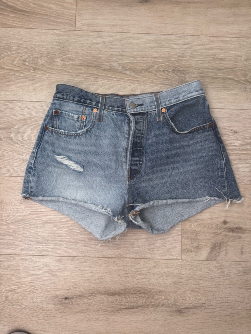 Levi's Two-Tone Distressed Denim Shorts - Light & Dark Blue